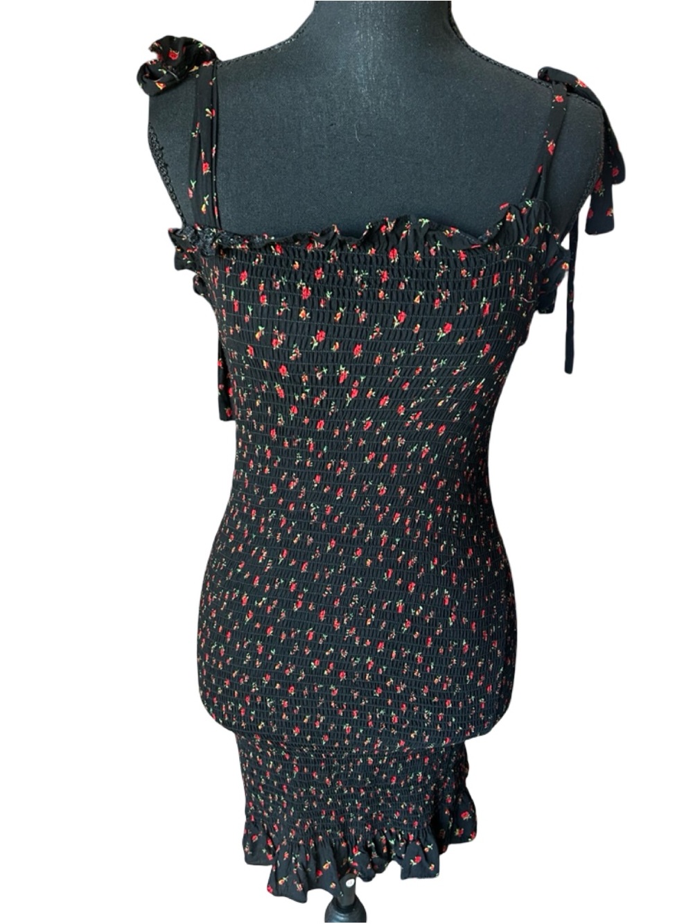 Free People Black Floral Smocked Mini Dress | Size Small